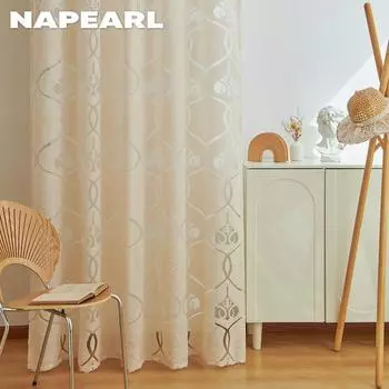 1 шт. NAPEARL жаккардовая оконная прозрачная занавеска Европейский дизайн цветы тюль занавеска для гостиной для домашнего декора 100x130cm бежевый