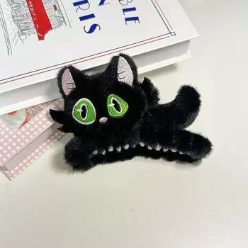 1 шт. Новый милый маленький черный кот заколка для волос для женщин, осенне-зимняя плюшевая заколка-краб, мультяшная заколка