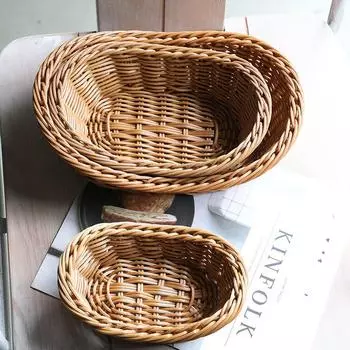 1 шт. овальный поднос для хлеба из ротанга, пластиковая корзина для хранения ручной работы, креативная коробка