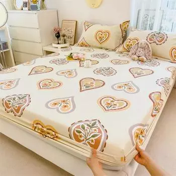 1 шт., простыни из 100% хлопка с узором «любовь», sabanas cama matrimonial Queen/King, покрывало на кровать, полный комплект, простыня на резинке 150x200x25cm 1pc