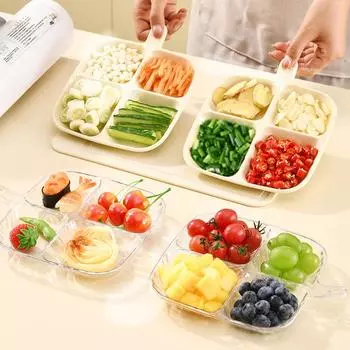 1 шт. прозрачная ручка с четырьмя отделениями для закусок, фруктов, детских тарелок, кухонных ингредиентов, зеленого лука, имбиря, чеснока 6.5 Inches