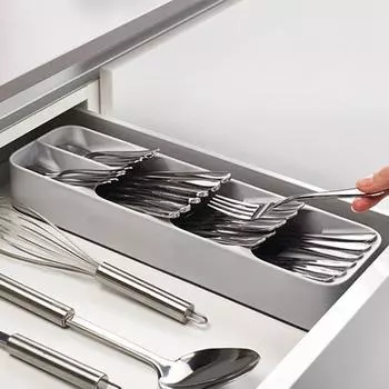 1 шт., ящик для хранения кухонной посуды, вилка, ложка, органайзер для столовых приборов, многослойный регулируемый ящик для столовых приборов, лоток для столовых приборов белый