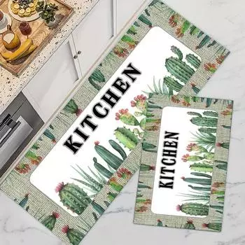 1 шт. роскошный кухонный коврик с принтом кактуса, мягкий утолщенный кухонный коврик, водонепроницаемый нескользящий маслостойкий напольный коврик, коврик для бега 40*60cm