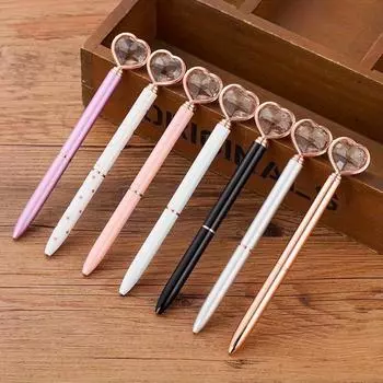 1 шт., шариковая ручка Kawaii Crystal, модная металлическая ручка в форме сердца с большим бриллиантом 1pc зелёный