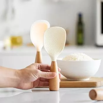 1 шт. силиконовая ложка для риса с антипригарным покрытием кухонный половник для риса с деревянной ручкой против ожогов кухонный совок кухонные принадлежности