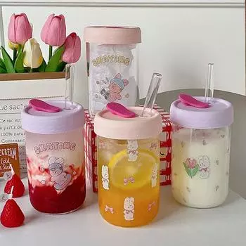 1 шт. стеклянная чашка без BPA с крышкой, соломенная чашка, прочная стеклянная бутылка для воды, кофе, напитков