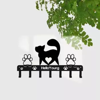 1 шт. вешалка для кошек Iron Art Metal Paw, 7 крючков, поводок, ключ, настенная вешалка, держатель, органайзер, вешалка для полотенец, стойка для хранения чёрный