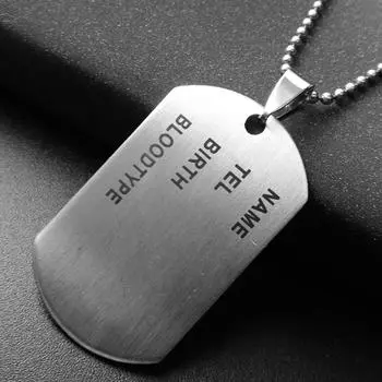 1 шт., военная армейская идентификационная бирка, значок с именем, жетонами для собак, кулоном, мужская металлическая цепочка из нержавеющей стали, ожерелье, подвеска, мужские ювелирные изделия, подарки 1pcs