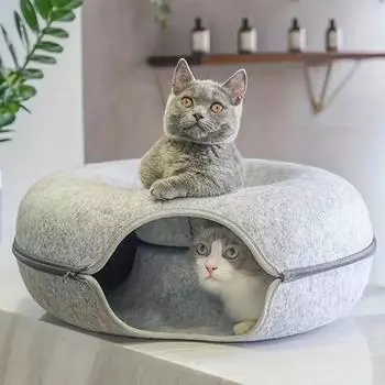 1 шт. войлочный туннель для кошек с окошком для котят, туннель в форме пончика для кошек, съемная круглая кровать для кошек, всесезонное гнездо для кошек, моющаяся кровать для кошек 50 x 50 x 20cm