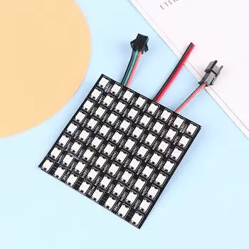 1 шт. WS2812 LED 5050 RGB 8x8 64-битный светодиодный матричный модуль, экран, светодиодная цифровая гибкая индивидуально адресуемая панель чёрный