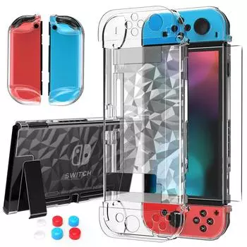 1 шт. Защитный чехол с ромбовидным узором для Nintendo Switch, подходящий для Nintendo Switch, оснащенный клавишными колпачками и защитными пленками для экрана чёрный