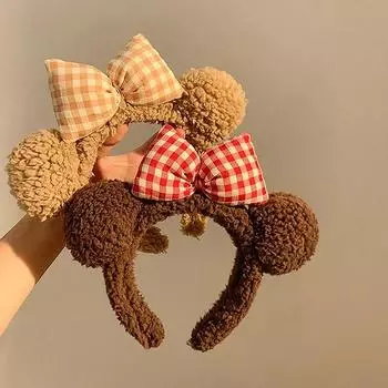 1 шт. Женская повязка на голову с ушками медведя и бантом, плюшевая повязка на голову с рисунком для детей хаки