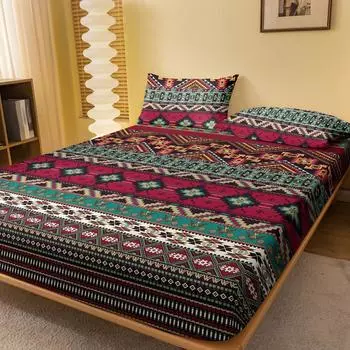 1 Simple Modern Bohemia Printed Matte Fitted Sheet, Bedroom Printed Bed Cover, Bedding (Excluding Pillowcases) 71x132cm