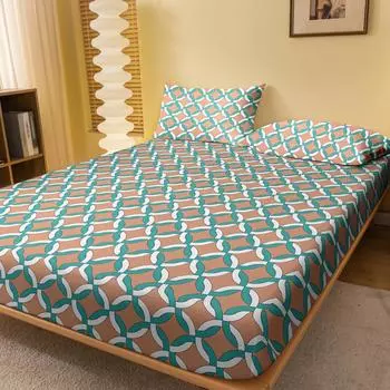 1 Simple Modern Circle Geometry Printed Matte Fitted Sheet, Bedroom Printed Bed Cover, Bedding (Excluding Pillowcases) 71x132cm