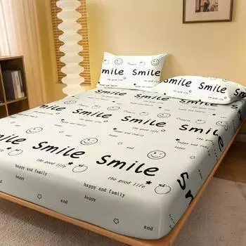 1 Simple Modern Fun Letter Geometry Printed Matte Fitted Sheet, Bedroom Printed Bed Cover, Bedding (Excluding Pillowcases) 71x132cm