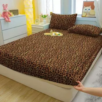 1 Simple Modern Leopard Print Printed Matte Fitted Sheet, Bedroom Printed Bed Cover, Bedding (Excluding Pillowcases) 71x132cm