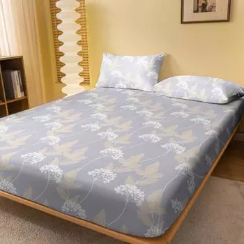 1 Simple Modern Plant Flower Leaf Printed Matte Fitted Sheet, Bedroom Printed Bed Cover, Bedding (Excluding Pillowcases) 71x132cm