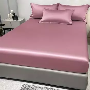 1 Simple Modern Satin Solid Color Fitted Sheet,Deep Pink Color Ice Silk Bedspread For Bedroom,Bedding (Excluding Pillowcases) 71x132cm розовый