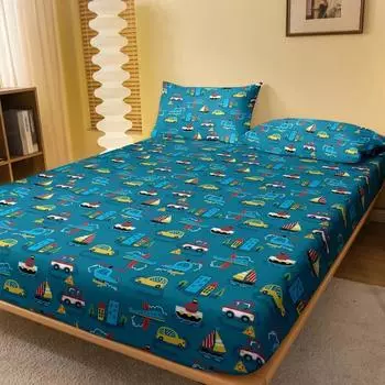 1 Simple Modern Sea Land Air Printed Matte Bed Sheet, Bedroom Printed Bed Cover, Bedding (Excluding Pillowcases) 71x132cm