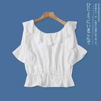 1A/25 Single Summer New Arrival Foreign Trade Women s Clothing Youth Fashion Silm Casual round Neck Pullover Short Sleeve Shirt White F