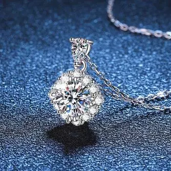 1CT 6,5 мм Vvs1 настоящее ожерелье из муассанита для женщин блестящий кулон с ореолом D цвет драгоценный камень стерлингового серебра 925 пробы сертификат