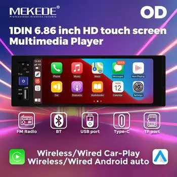 1DIN 6,86-дюймовый беспроводной CarPlay Auto HD сенсорный экран мультимедийный проигрыватель универсальный автомобильный FM-радио стерео MP5 BT USB TF порт камера