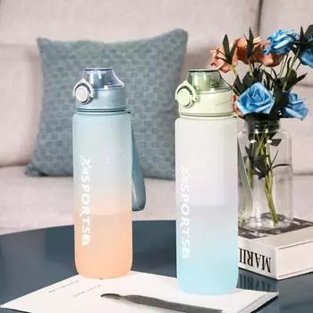 1L Chic Letter Print Frosted Drinking Bottle High Temperature Resistant Student Water Cup Container 1L C