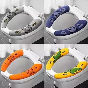 1pair Cartoon Toilet Seat Cover, Washable Sticker Cover, Waterproof & Dirt-resistant, Four Seasons Universal Toilet Mat