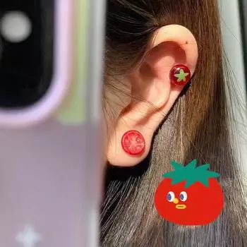 1Pair Exaggerated Creative Little Tomato Earrings For Women Girls Personalized Trendy Earrings Jewelry Accessories Gifts OneSize