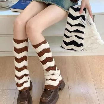 1Pair Legging Stripe Pile Socks Figure Sock Covers Plush Color Blocking Boot Cover Retro Style белый
