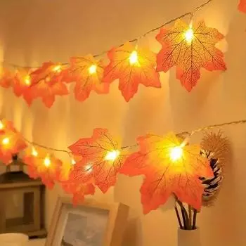 1pc 10/20 LED Maple Leaf String Lights Battery Powered Fairy Lights For Home Party Holiday Arrangement Scene Outdoor Decoration 1.5M 10Led-USB теплый белый