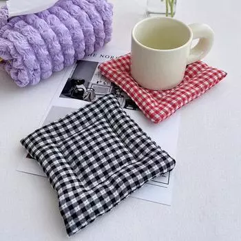 1Pc 15*15CM Homemade Flower Pot Table Decor Insulation Mat Square Cotton Cup Checkered