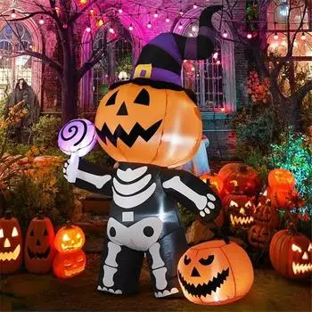 1PC 1.8M/6FT Halloween Inflatable Skull Ghost Pumpkin Model Built-In LED Festival Home Indoor Outdoor Decoration Garden Prop
