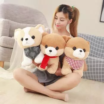 1pc 30cm Lovely Stuffed Dog With Scarf Soft Cute Animal Cartoon Teddy Dog Plush Toys Doll For Kids B белый