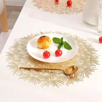 1Pc 38x38cm Round Hollow Dandelion Flower PVC Dinner Table Mat Heat Insulation Placemat Xmas Wedding Party Decor 38x38cm золотой