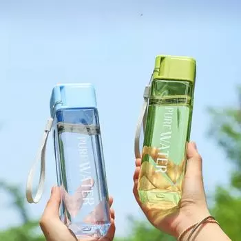 1Pc 500ml Transparent Square Plastic Matte Water Cup Outdoor Cold Juice Water Sports Cup with Portable Milk Rope Water Bottle