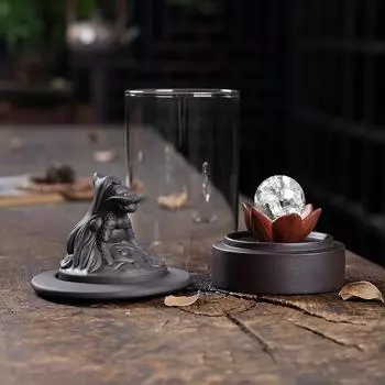 1pc Acrylic Cover LED Incense Burner Dragon Waterfall Incense Holder Aromatherapy Ornament Tea Pet Home Decor (Without Incense)