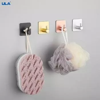 1PC Adhesive Wall Hooks Bathroom Robe Hook Wall Hanger for Clothes Hat Coat Handbag Metal Kitchen Rack Bath Accessories чёрный