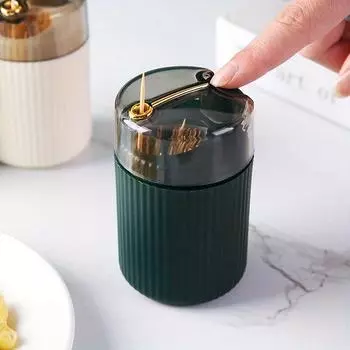 1pc Automatic Toothpick Dispenser, Plastic Convenient Press Release Button, Kitchen and Dining Table Accessory, Linen Tableware Supplies