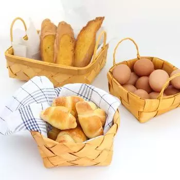 1Pc Bamboo Woven Bread Basket Fruit Vegetables Snacks Storage Container Picnic Container Kitchen Storage Baskets