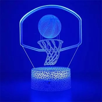 1pc Basketball Hoop 3D Night Light, 3D Optical Illusion Lamp With Touch 7-Color Changing Sport Game Ambient Light For Bedroom Black Base No Remote коричневый