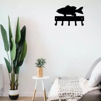 1pc Bass Fish Key Rack Hanger Wall Mounted Hook Up Iron Wall Stickers Wall Art Home Key holder key hanger Towel Rack Coat rack светло-серый