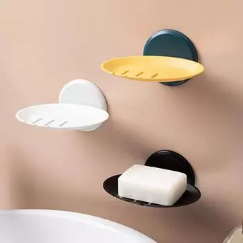 1Pc Bathroom Soap Dish Storage Basket Box Plastic Drain Holder Strong Wall Hanging Soap Box Punch-free Suction Cup жёлтый