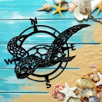 1pc, Black Metal Sea Turtle Compass Wall Sign - Perfect Beach Home Decor for Kitchen, Garden, and Housewarming Gifts