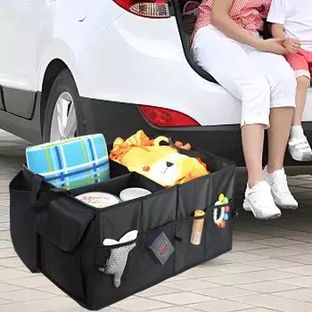 1шт органайзер для багажника автомобиля, складной органайзер для багажника автомобиля с регулируемыми крепежными ремнями чёрный