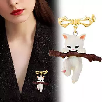 1Pc Cartoon Three-Dimensional Accessory Cute Handbag Pendent Cute Series Animal Badge Cat Resin Brooch золотой