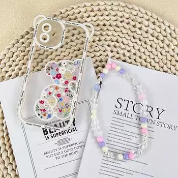 1Pc Cellphone Lanyard Keychain Korean Bead Bow Flower Phone Strap Charm Chain Knot Woman Girl Bag Camera Pendant For Case A2