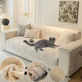 1PC Chenille Printed Sofa Cover Dustproof Anti-Slip Couch Cover Pets Anti-cat Scratches Sofa Slipcover for Living Room Hotel A 70x70