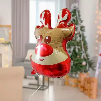 1pc Christmas reindeer head balloon, holiday party decoration, foil balloon with Santa hat, Christmas party balloon Other