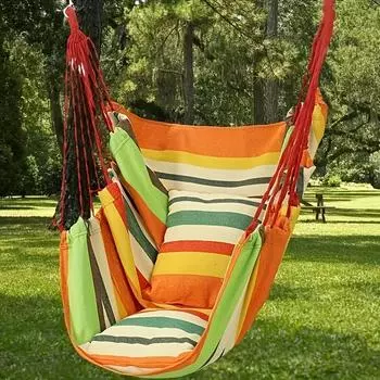 1pc Comfortable Canvas Hammock Chair with Cushion and Pillow - Durable Indoor/Outdoor Swing Seat for Garden, Patio, Camping